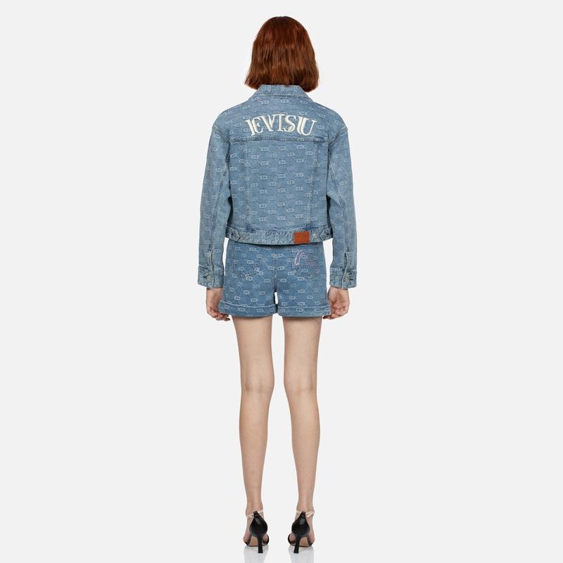 Evisu SS24 All Over Logo And Seagull Embroidery Oversized Denim Jacket Women Jackets Denim-Blue 2ESHTW4DJ4054LFDP