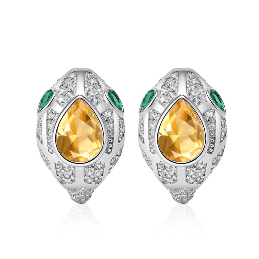 S925 Silver Snake Earrings with Natural Crystal/Topaz/Peridot/Garnet, Luxury Jewelry for Women