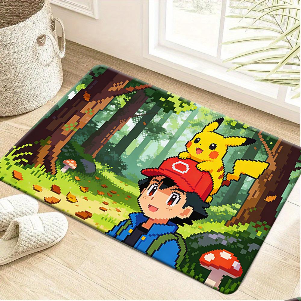 Cute Sleeping Cartoon Animal in Flower Field Print Doormat Non-Slip Absorbent Floor Mat for Indoor Entrance Home Decor 40x60cm