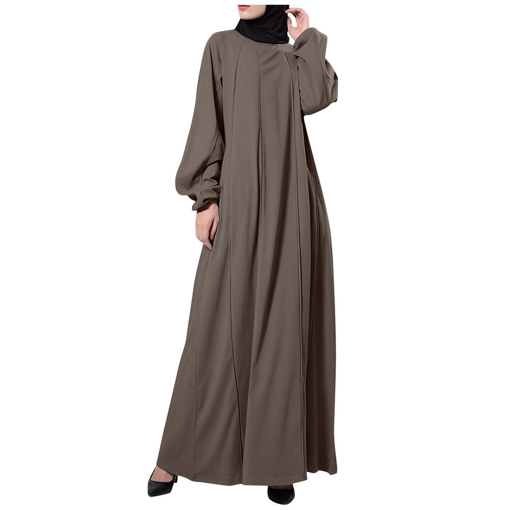 Women's Casual Loose Long Sleeve Round Neck Solid Color Robe Dress