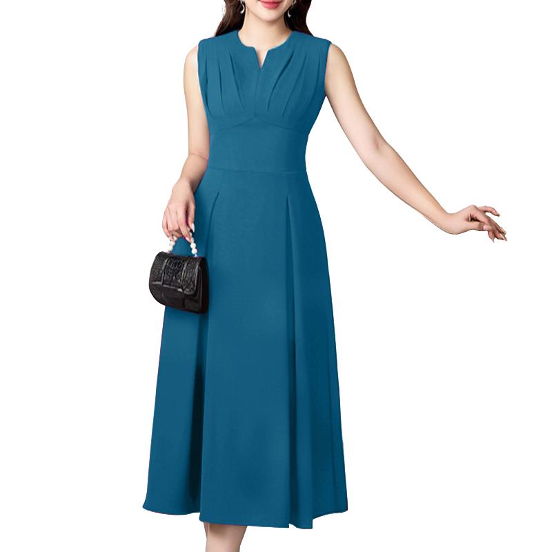 ZANZEA Womens Summer Casual V-Neck Solid Color Sleeveless Dress