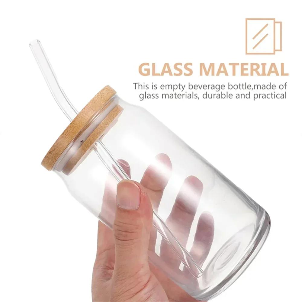 350ml/550ml Glass Cups with Bamboo Lids and Straw 1pc Mason Jars Coffee Mug Beer Can Shaped for Cocktail Whiskey Milk Juice Cola