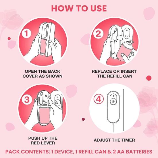Godrej Aer Rose Matic Kit (Machine + 1 Refill) - Automatic Room Fresheners with Flexi Control Spray | Petal Crush Pink | Lasts Up To 60 Days (225ml)