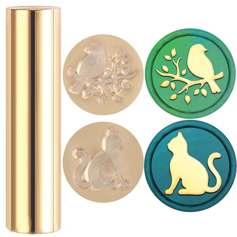 

1pc 2 Sides Wax Seal Stamp Crow Cat Brass Column Mini Brass Gun Sealing Wax Stamps 15mm Wax Seal Column for Envelope Invitation