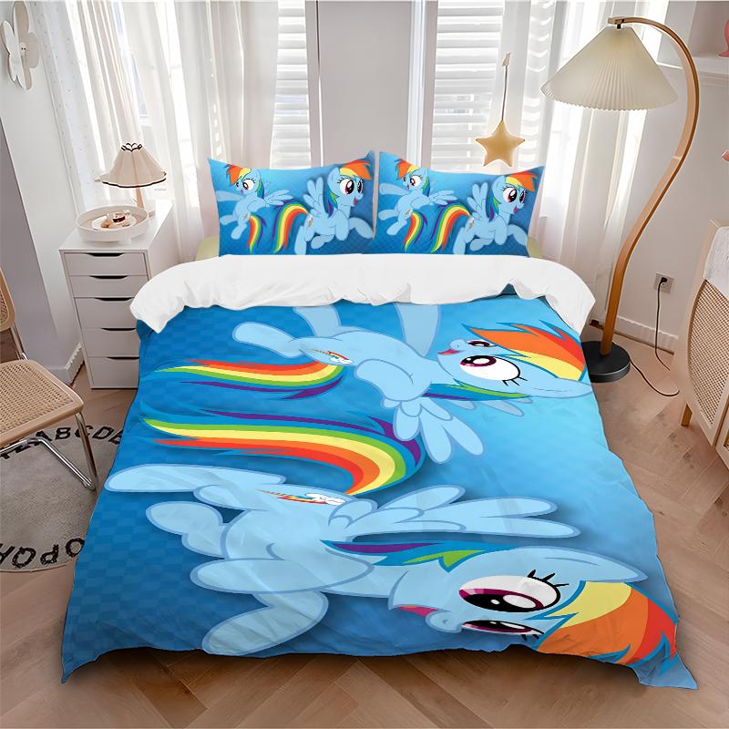 3Pcs Rainbow Dash Flight Bedding Set Soft Fabric Duvet Cover Pillowcases Home Christmas Xmas Halloween Gift 1 Duvet Cover 2 Pillowcase Y1526