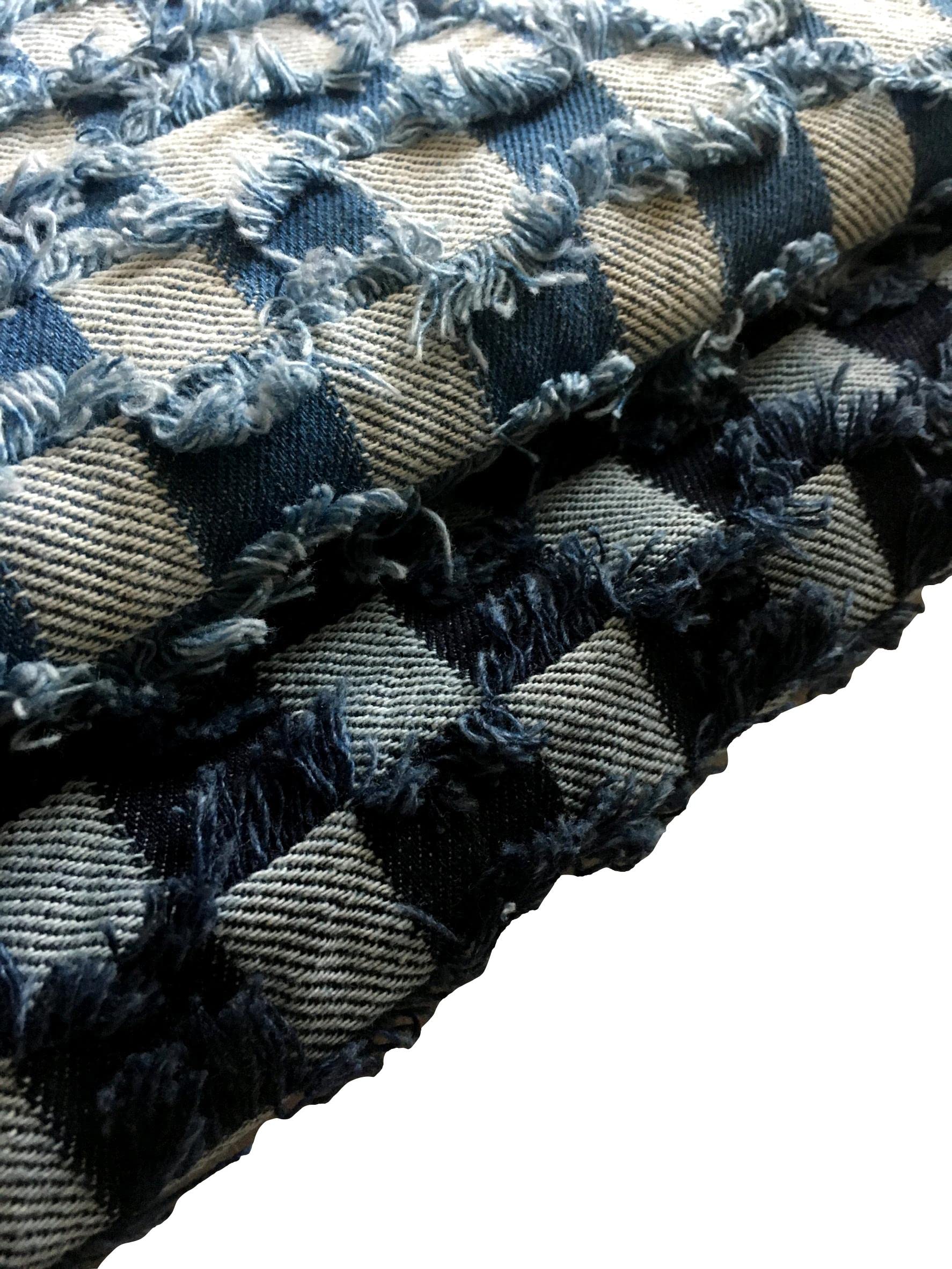 

Fringe Denim Design Denim Handmade Denim Thin Cotton Denim Fabric Scraps of 2 Block Fabric, Remnants, Fabric, (Set Check)