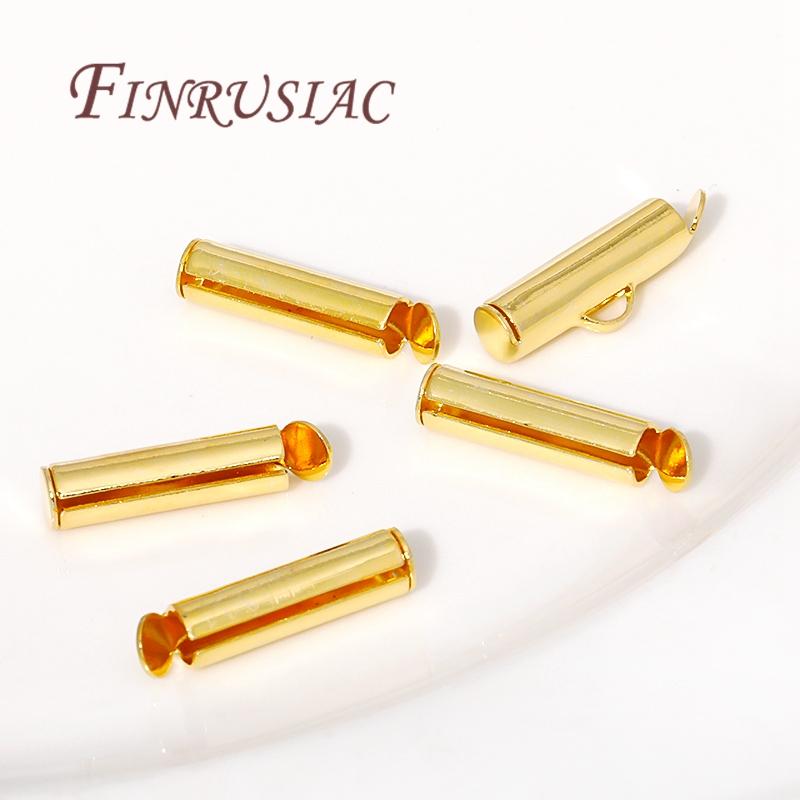 18K Gold Plated Crimp End Beads Slide End Clasp Buckles Tubes Slider End Caps Connectors For Jewelry Making DIY Accessories