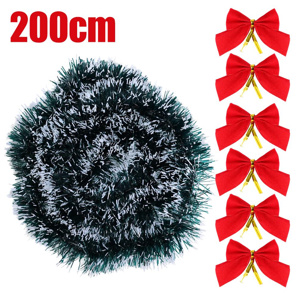 Christmas Tinsel Garland Green Cane Ribbons with Bow Xmas Tree Wreath Hanging Ornaments Home New Year Party Decoration Supplies
