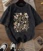 Pattern Printed Spring and Summer Off Shoulder Loose Washed Tshirt Short Sleeved Round Neck Casual Top Retro Distressed Tshirt