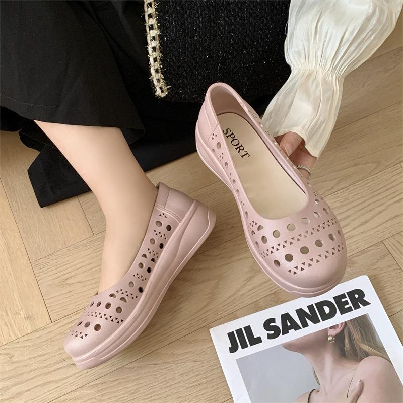 Letnie Nowe Wycinane Płaskie Buty Modne Codzienne Jednokolorowe Wsuwane Z Odkrytymi Palcami Płaskie Buty Dla Kobiet