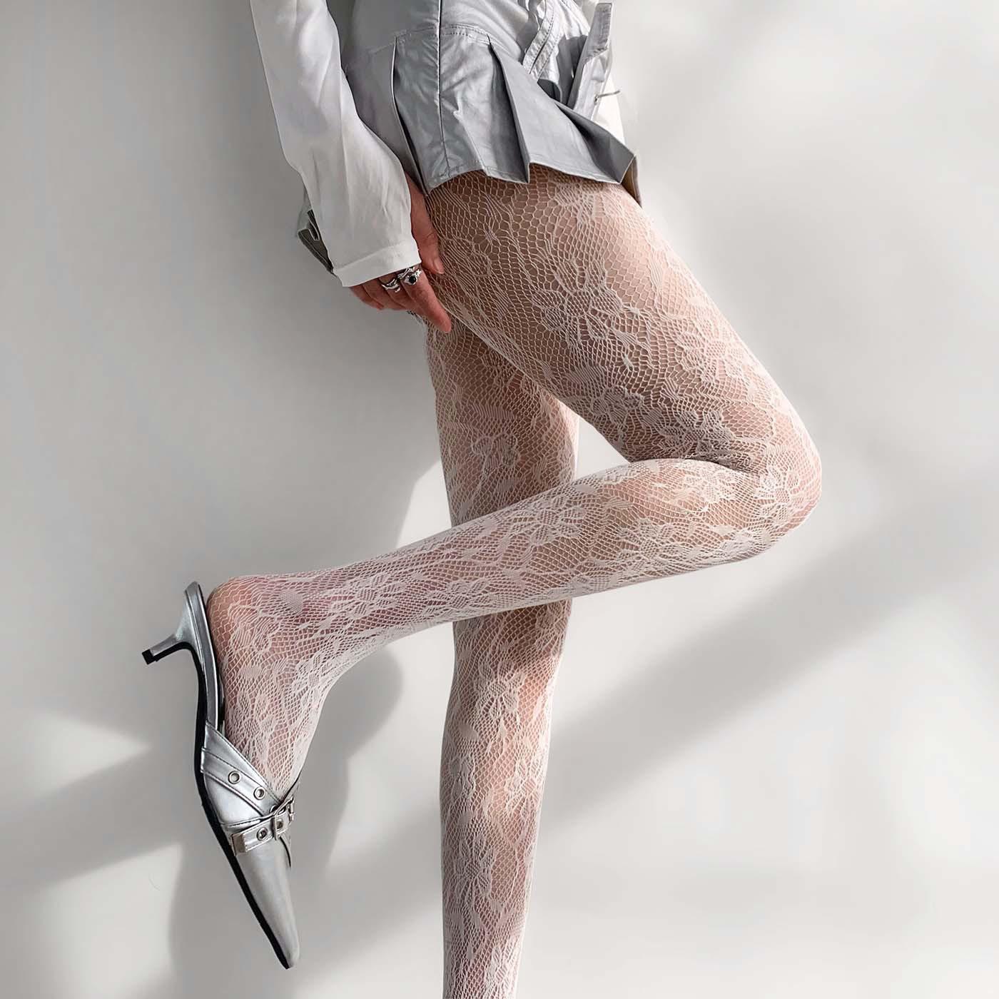 

Сексуальні ретро квіткові панчохи в сітку з візерунком виноградної лози - Прозорі мереживні колготки One Size (Basic Packaging) білий