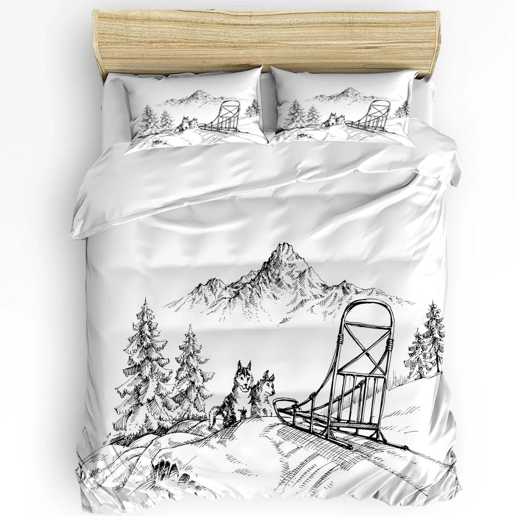 Mountain Snow Wolf Tree Duvet Cover Bed Bedding Set For Double Home Textile Quilt Cover Pillowcases Bedroom Bedding Set No Sheet