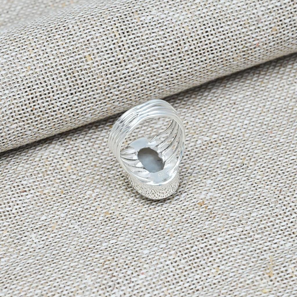 Rainbow Moonstone Handmade Solid 925 Sterling Silver Jewelry Anniversary Ring For Her
