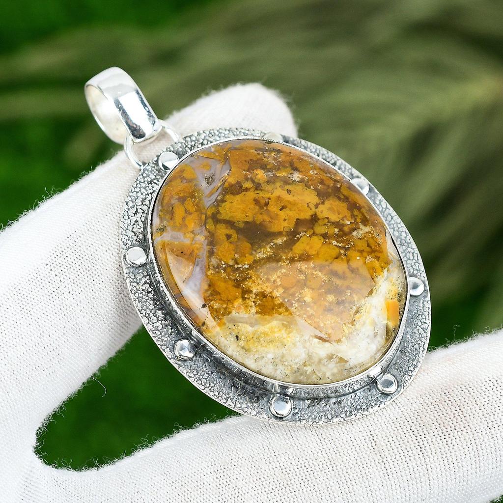 Mothers day Sale Plume Agate Stone 925 Sterling Silver Bezel New Pendant Jewelry