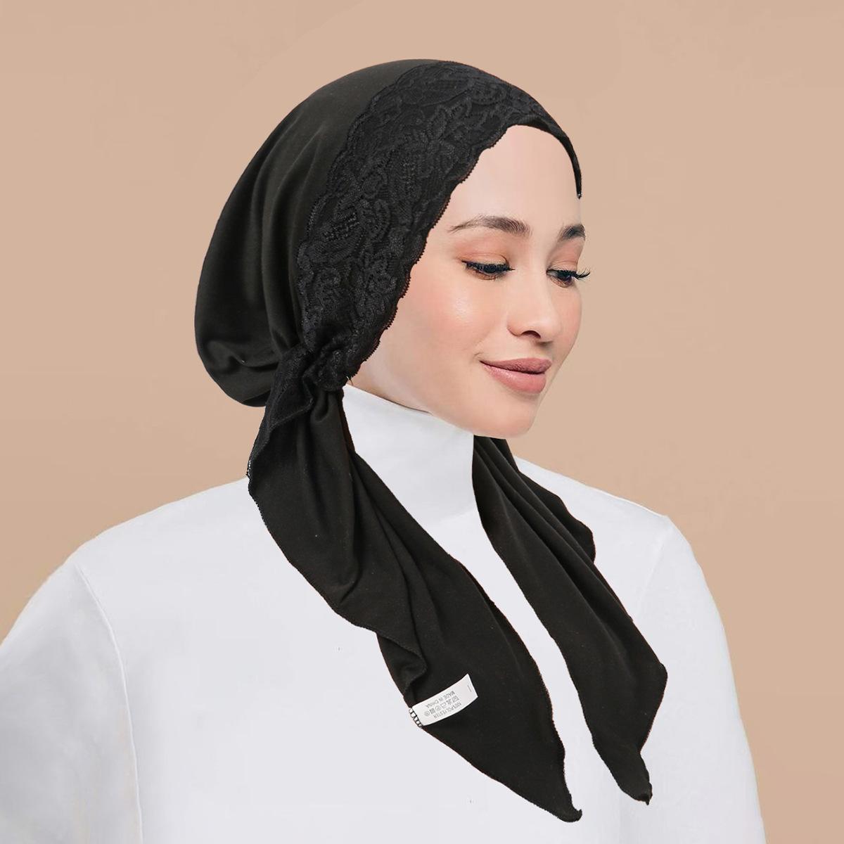 

Women Lace Instant Hijab Pre-Tied Turban Inner Hijab Headscarf Muslim Elastic Chemo Cap Hair Loss Bonnet Wrap Bandanas Headband