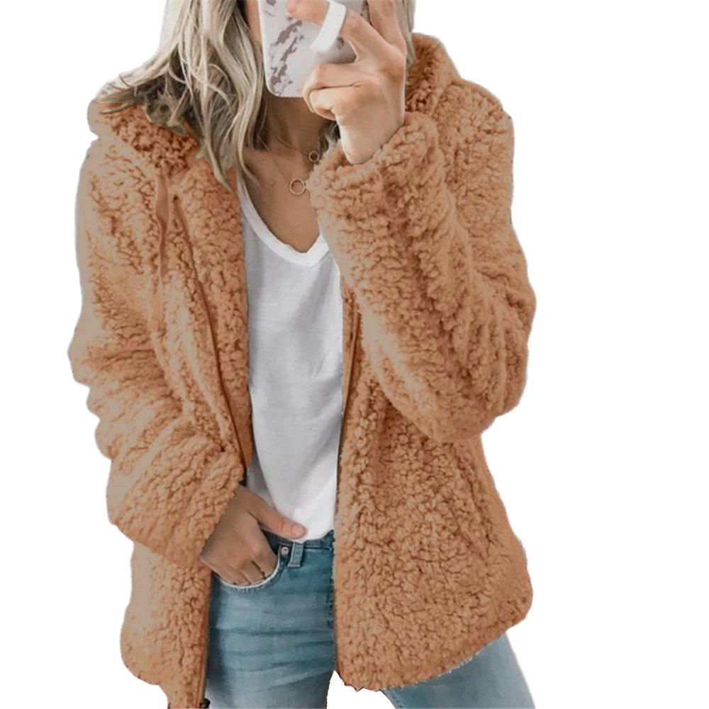 Autumn Winter  Elegant Bear Teddy Faux Fur Coat Women Thick Warm Soft Fleece Jacket Female Pocket Zipper Coat
