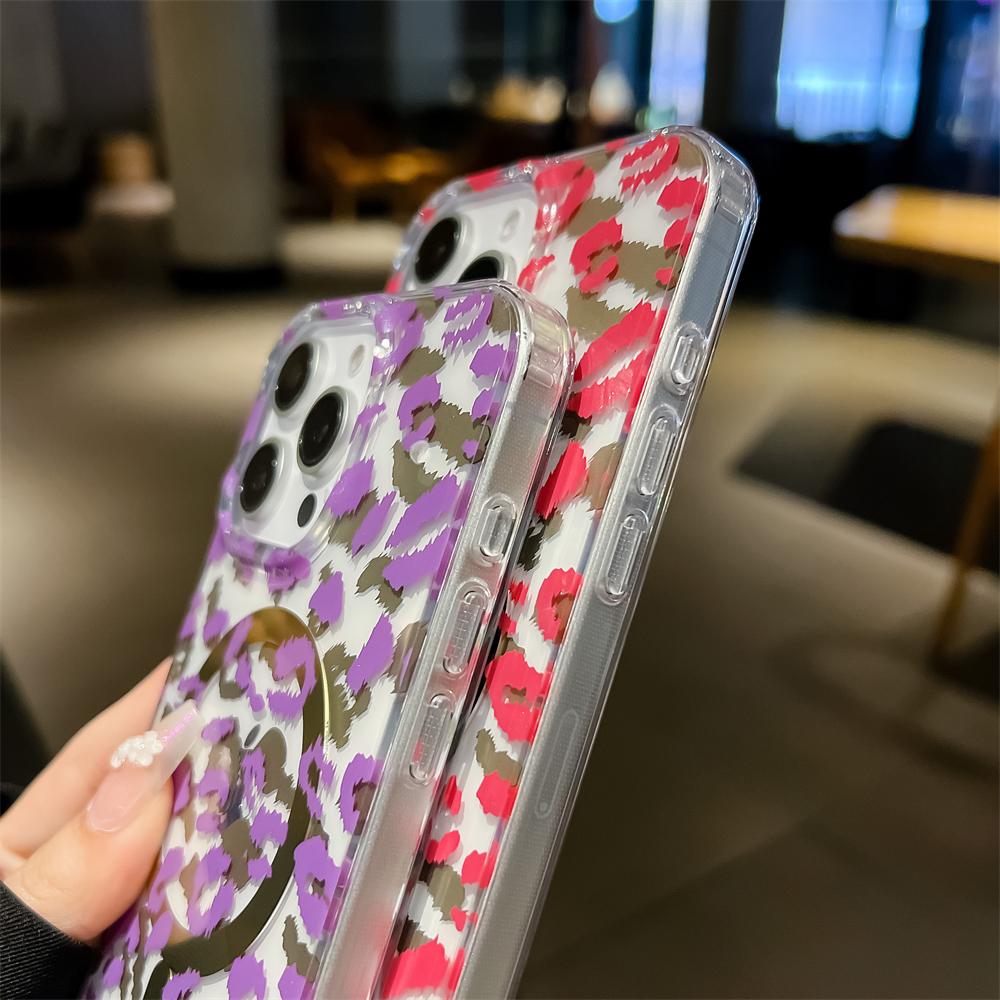 Leopard Print Soft Phone Magnetic Case For iPhone 17 Air 16 15 14 13 Pro Max Plus 16E Transparent Shockproof Back Soft Protective Cover