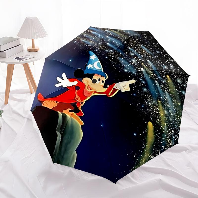 Disney FantasiaMickey Mouse Automatic Open/Close Umbrella - Cute Umbrella with Cute Design, Portable 3-Fold Compact Umbrella for Men & Women