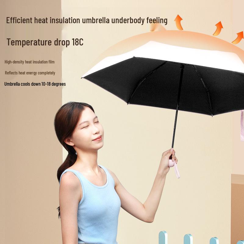 Women's Dual-Use Mini Umbrella: Compact Five-Fold Design, Thickened Fabric, Black Glue for UV Protection, Custom Logo Option