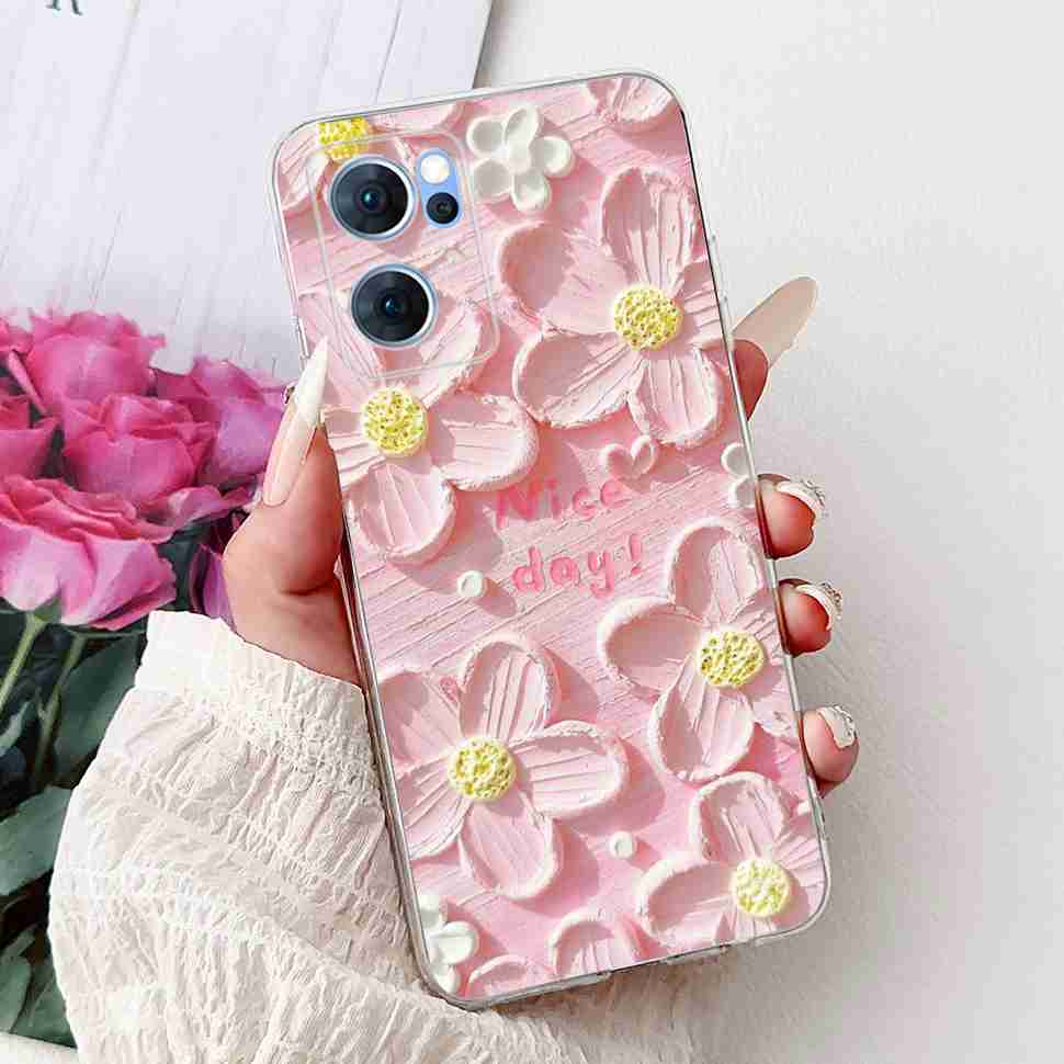 For Oppo Reno7 5G Casing Cute Cat Flower Painted Cover Soft Fundas Phone Case For Oppo Find X5 FindX5 Lite Reno 7 5G Back Cover