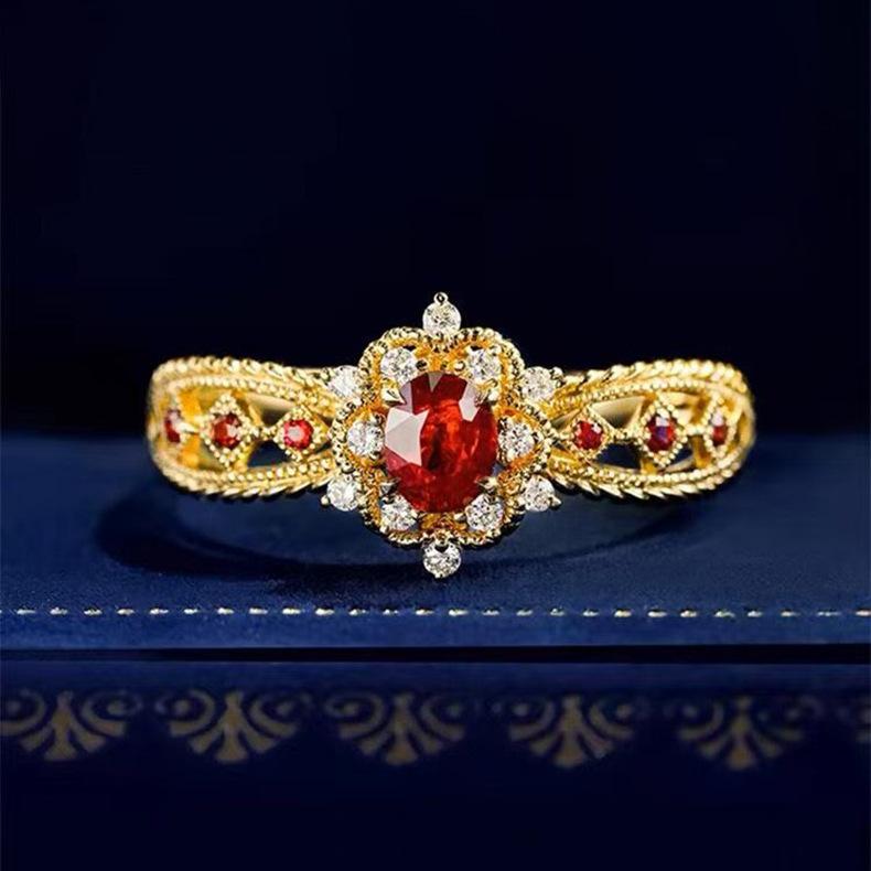 

Red Corundum Retro Court Style Gold-plated Open Ring for Women, Exquisite Daily Atmosphere Elegant Ring 2026 Resizable