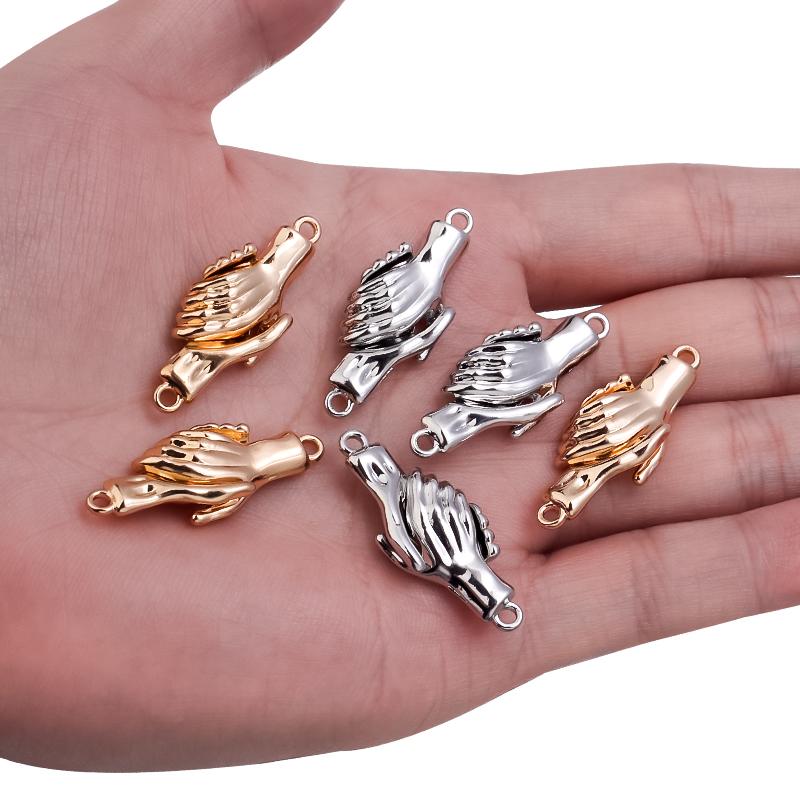 4pcs 32x12.5mm   Handshake Strong Magnetic Clasp Palm Shape Magnet End Clasp Couple Pendant Necklace For Jewelry Making DIY Charm Connector