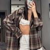 Vintage Plaid Shirt Women Y2K Spring Autumn Loose Long Sleeve Turn Down Collar Chic Single Breasted All Match Female Tops