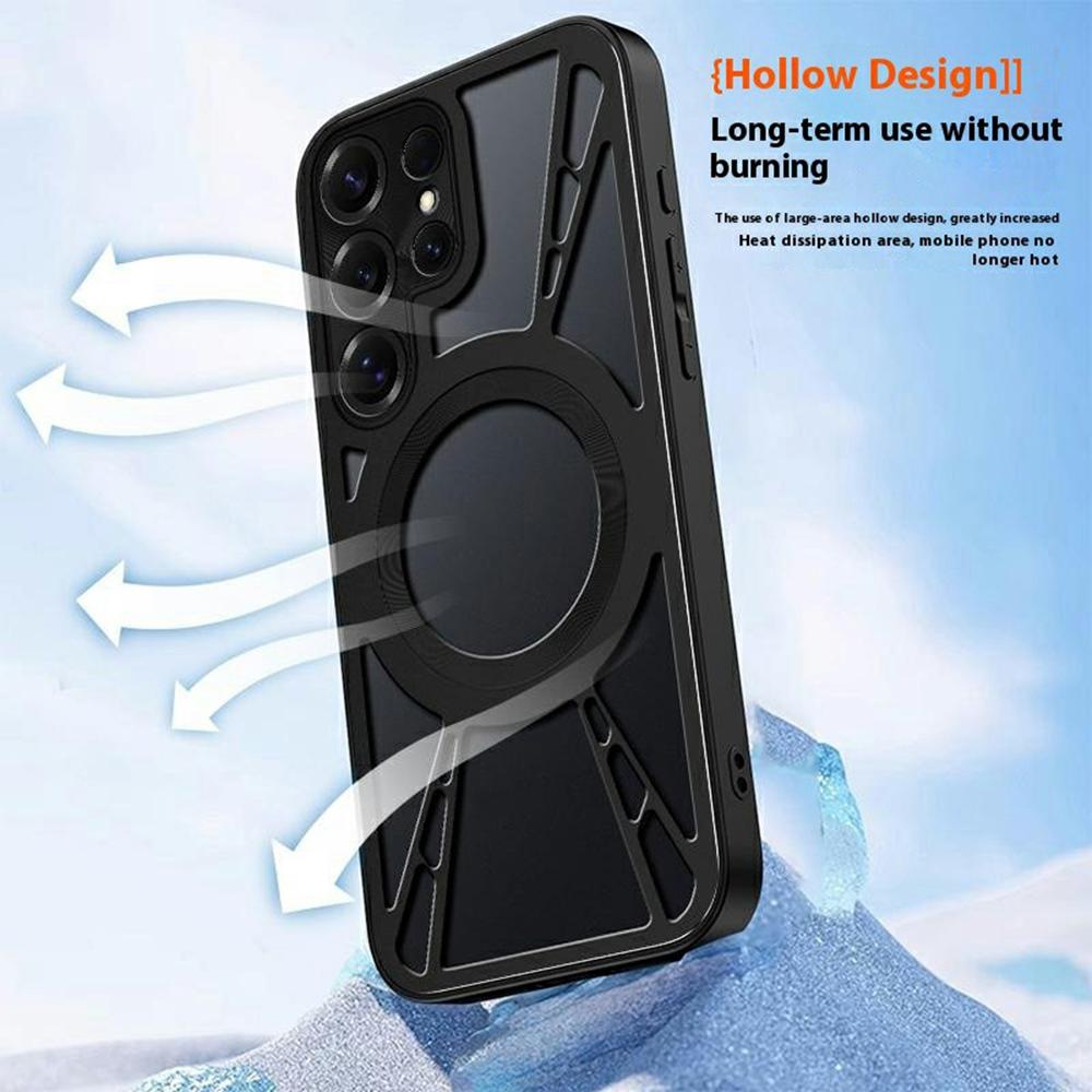 For Samsung Galaxy S25 Ultra Case Magnetic Kickstand Hollow Heat Dissipation Silicone+PC+Metal Bumper Phone Cover