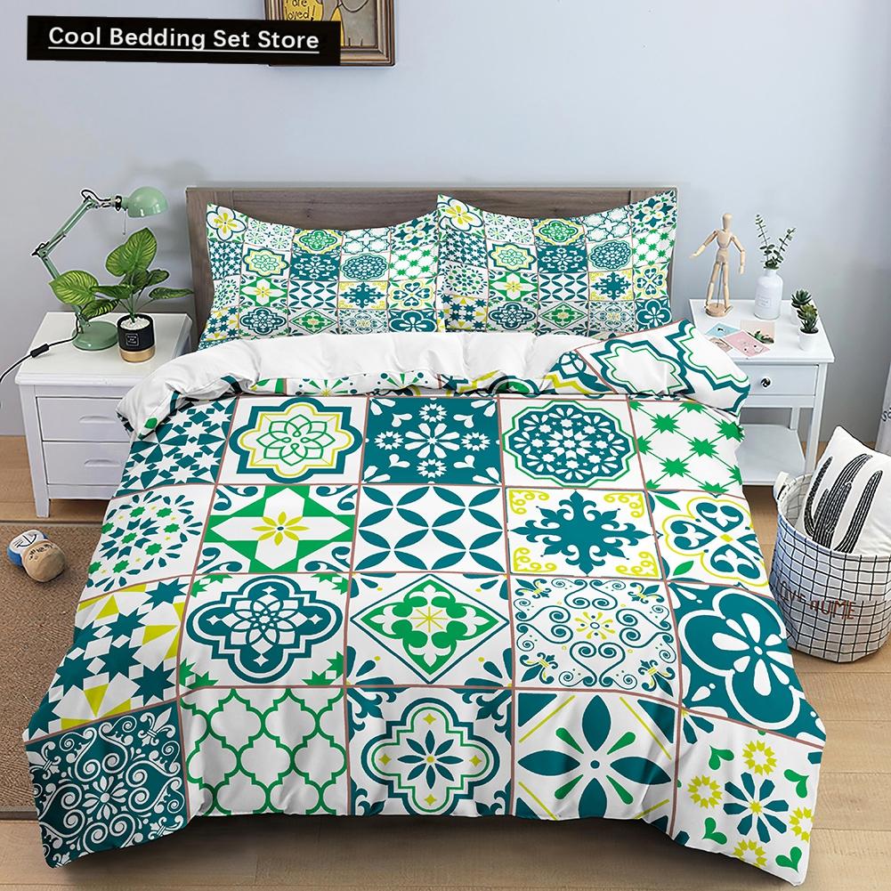 Geometric Mandala King Queen Duvet Cover Boho Ethnic Style Bedding Set for Teens Adults Mediterranean Soft Polyester Quilt Cover