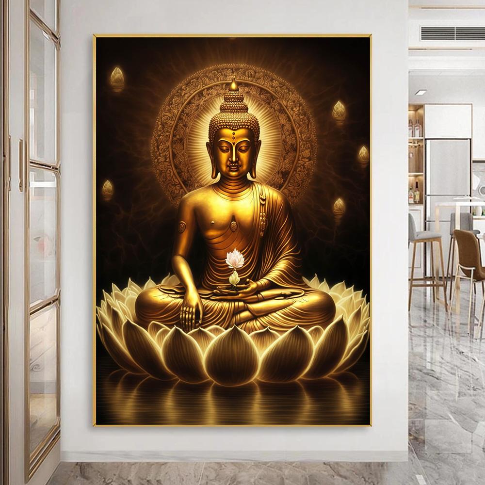 Lotus Meditation Buddha Statue Sculpture Art Poster Aesthetics Zen Religion Canvas Painting Edition Living Room Wall Home Decor
