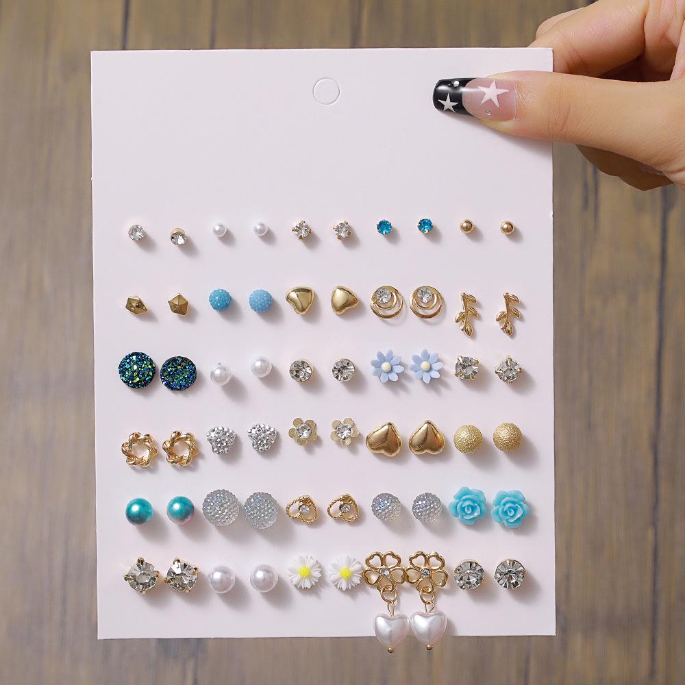 30-Pair Non-Repeating Korean & Western Style High-Quality Earrings Set for Women