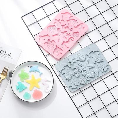 Lovely Shell Starfish Silicone Chocolate Mold Fish Dolphins Fondant Cake DIY Decorating Tools Clay Resin Art Moulds