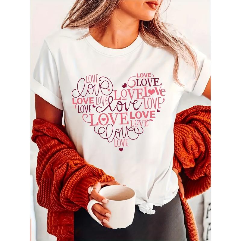 

Женская футболка с принтом LOVE Letter | Повседневная футболка с коротким рукавом и круглым вырезом для весны/лета, стандартная длина S белый