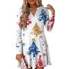 Women's Christmas Printed Dress Loose V-neck Casual Long Sleeved Dress