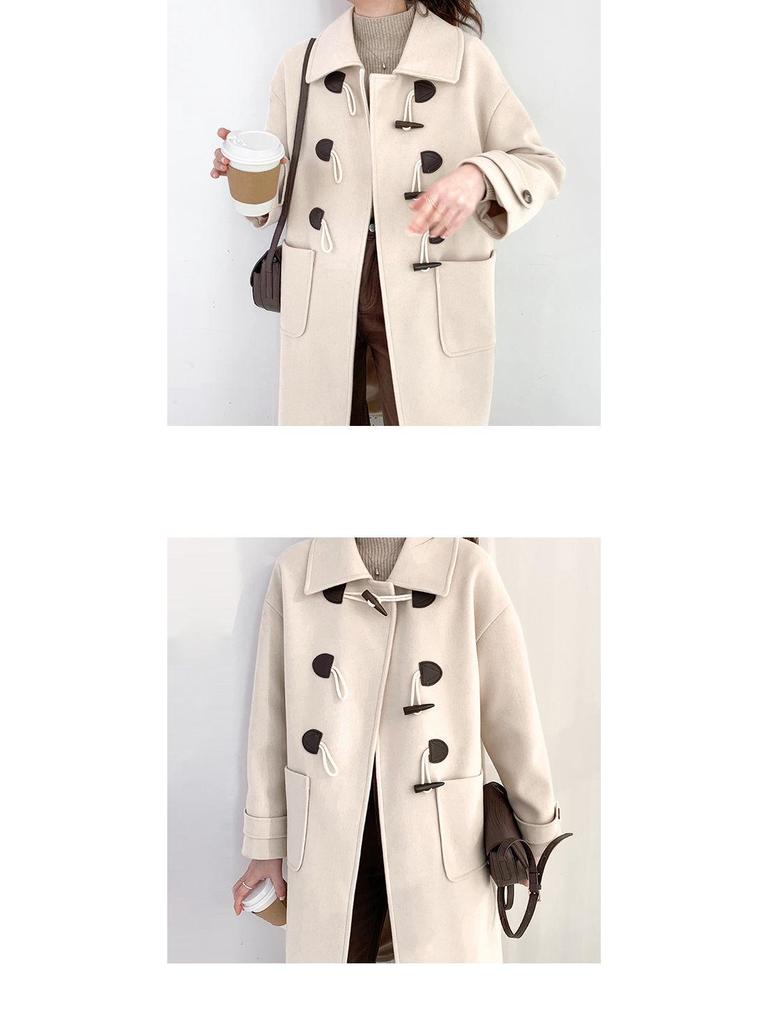 Women's Retro Toggle Wool Coat: Mid-Length Korean Preppy Style, Thickened for Autumn & Winter 2023
