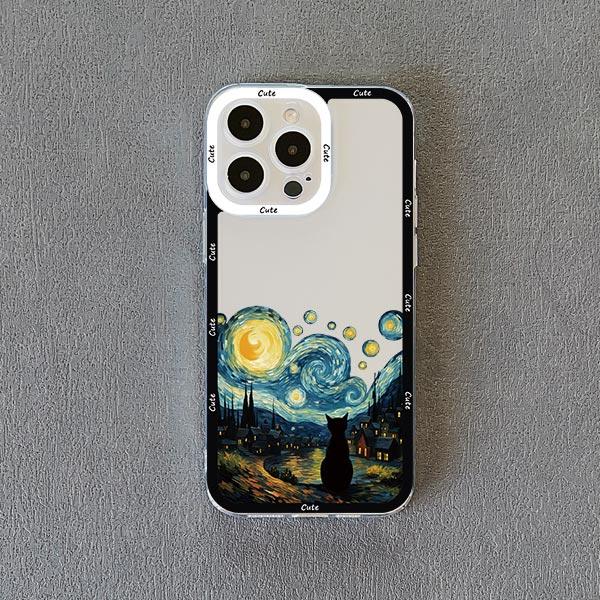 Coque de téléphone Chat Ciel Étoilé pour iPhone 13 12 Pro Max 15 14 Pro Max Plus 11 XR XS X 8 7 Plus SE 2020 Coque Arrière Souple Transparente Fundas