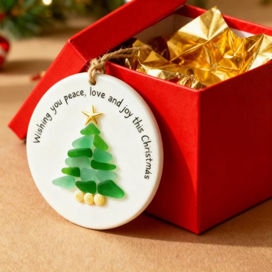 Sea Glass Christmas Tree Ornament Coastal Christmas Tree Pendants Handcarfted Sea Glass Art Christmas Decoration for Holiday Home Decor