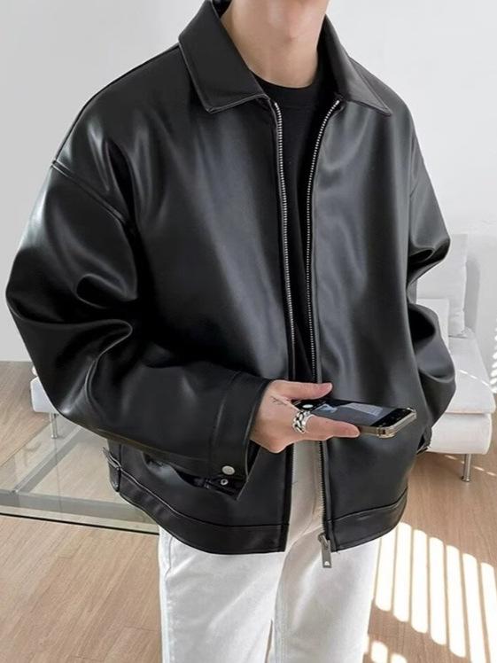 Men's Retro Motorcycle Leather Jacket - Casual, Trendy, Handsome PU Vest for Spring and Autumn in Black