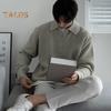 Fall Winter Men Sweater Turn-down Collar Half Zipper Long Sleeves Solid Color Loose Knitted Top Daily Wear School Work Knitwear