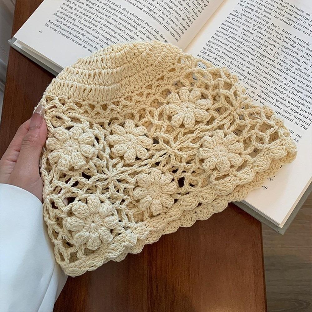 Hollow Knit Basin Caps Handmade Beanies Cap Korean Crochet Flower Hat  Outdoor