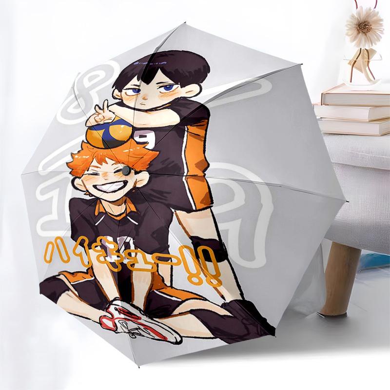 1pc Haikyuu!! Kuroo Tetsurou & Hinata Shoyo Volleyball Team Umbrella Automatic Opening Closing, Portable 3-Fold Design, 8-Bone Iron Frame Outdoor Umbr