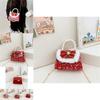 Fun Red Velvet Gatherings Handbag For Girls Featuring Cartoon Patterns And Stylish Beads