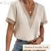 JPNTKY Women's Fashion Casual V-Neck Short Sleeve Blouses & Shirts