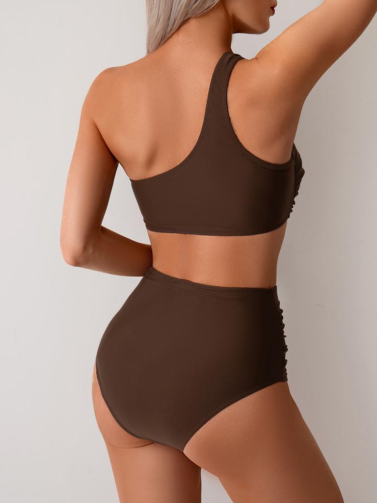 Vintage Plážové Dovolené Plavky Jednoramenné Plavky Dámské Rychleschnoucí Dělené Sexy Bikiny Plavky Jemné Prošívání V Různých Barvách Plážové Oblečení