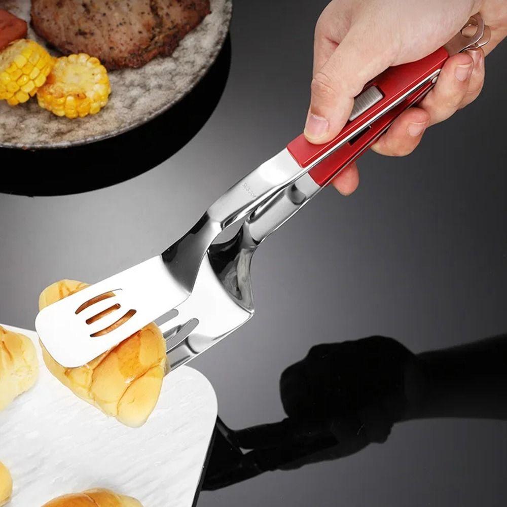 Slotted Design Steak Spatula Tongs Anti-scald Steak Flipping Clip Stainless Steel Grill Clamp  Home