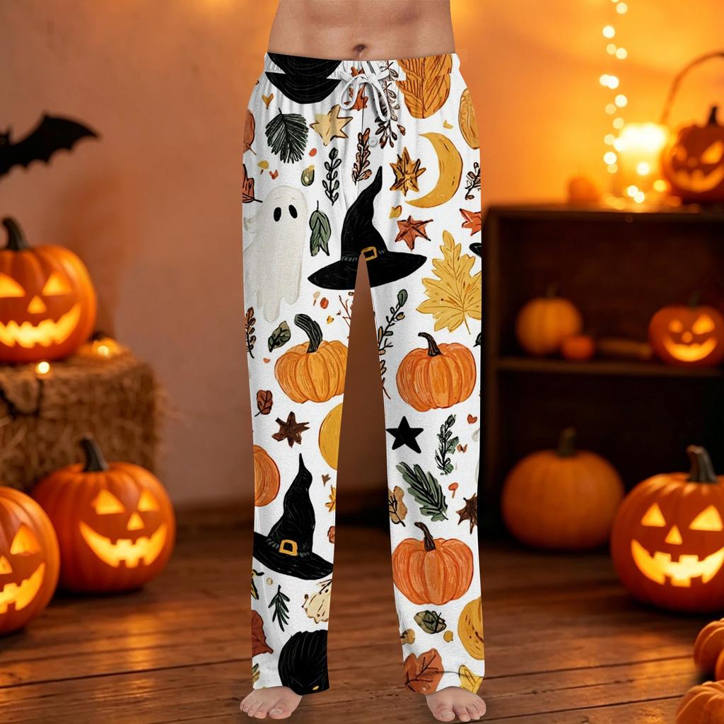 Herren Halloween Bedruckte Kordelzug-Hose - Bequeme Lässige Schlafhose mit Elastischem Bund, Weiche Leichte Loungewear für Zuhause, Urlaub, Party