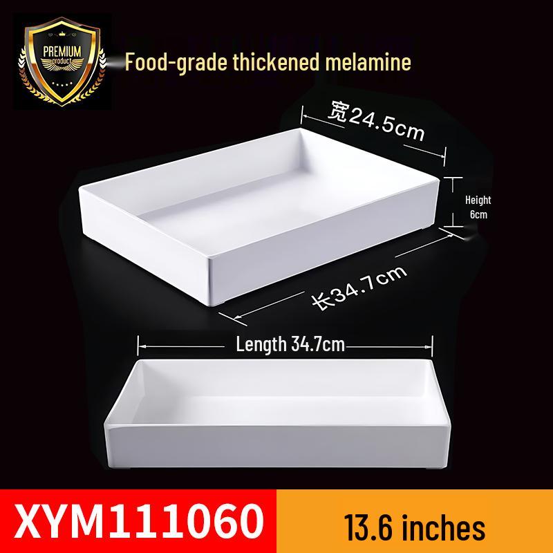 Melamine Rectangular Tray for Braised Dishes - White Display Plate for Cooked or Cold Foods