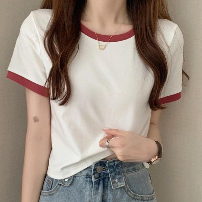 GMXIA Colorful O-neck Short Sleeve T-shirt Women's Summer Bottoming Shirt Slim Short Tops