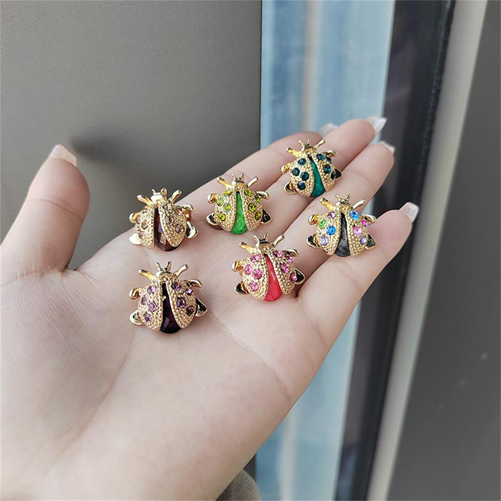 Rinhoo Vintage Colorful Rhinestone Little Ladybug Insect Brooches For Women Ladybug Lapel Pins Cute Animal Beetle Badges Jewelry