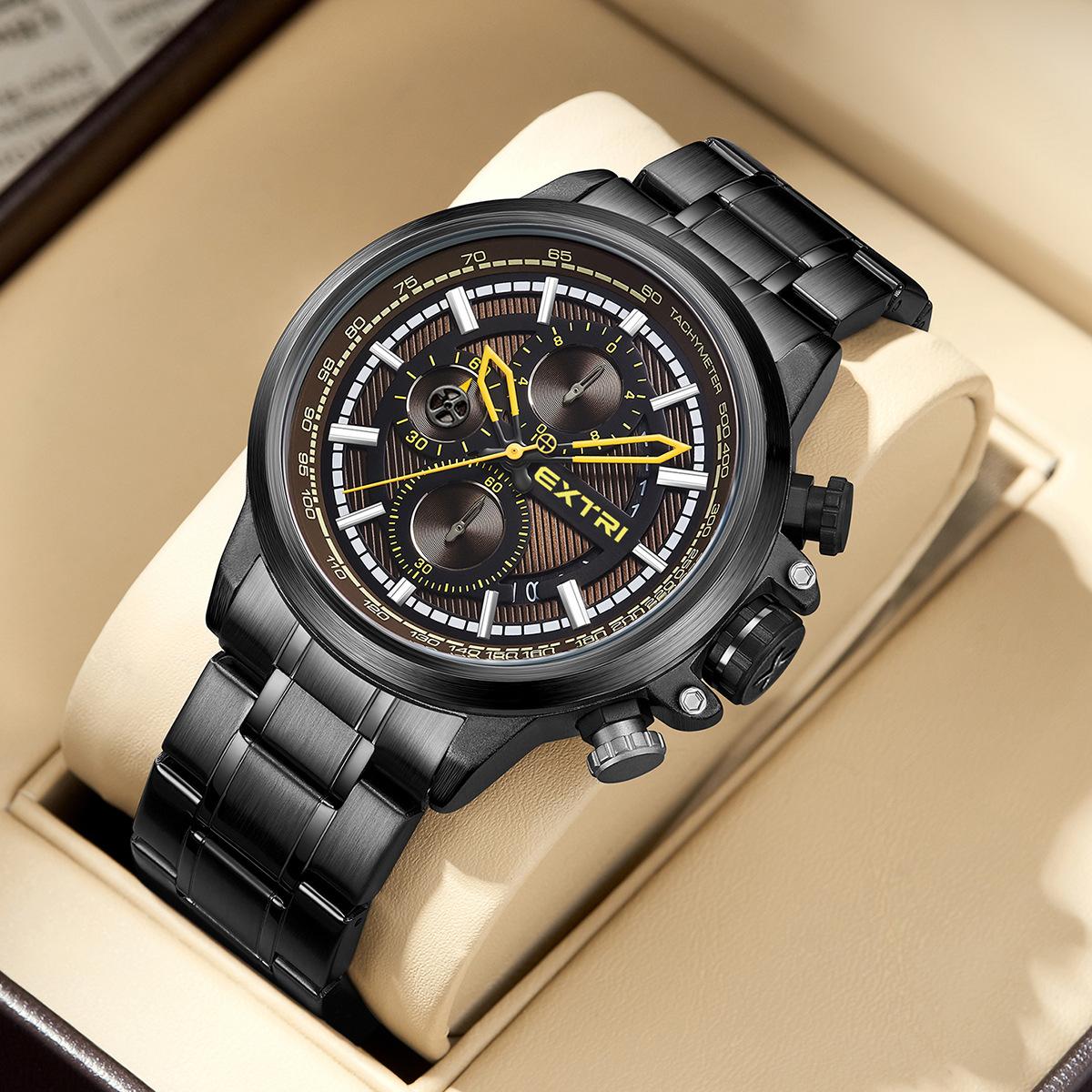 Extri Men S Steel Strap Watch Fashion Waterproof Luminous Calendar Quartz Watch